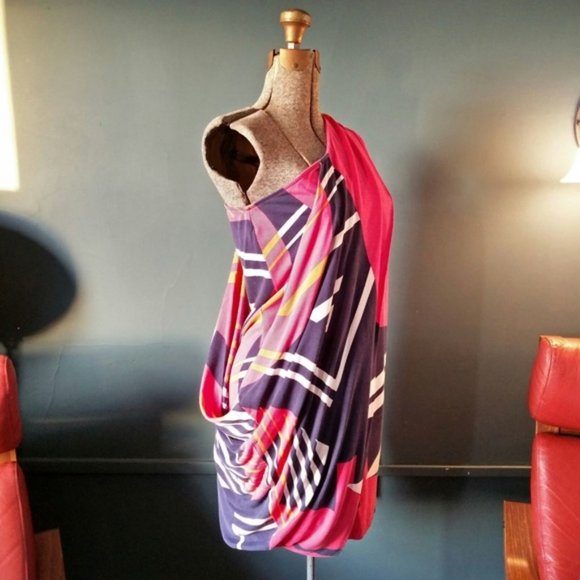 VF DIANE VON FURSTENBERG  mini dress asymmetrical draped sz.2 - Picture 6 of 15